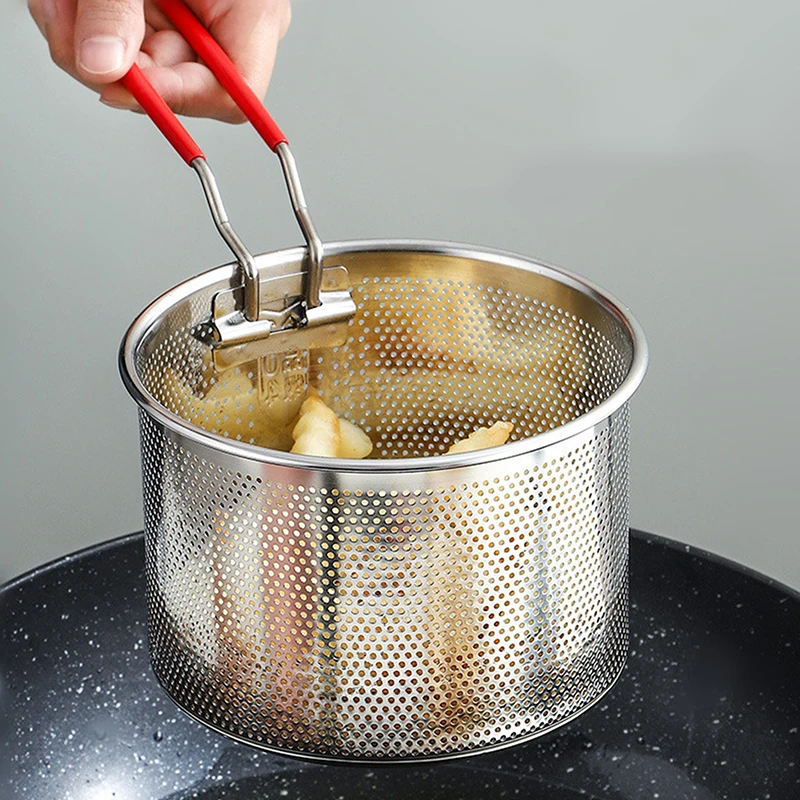 1PC Stainless Steel Fried Mesh Kitchen Fry Basket Cooking Basket Fry Pan Oil Pan Strainer Noodle Spoon Colander French Fries