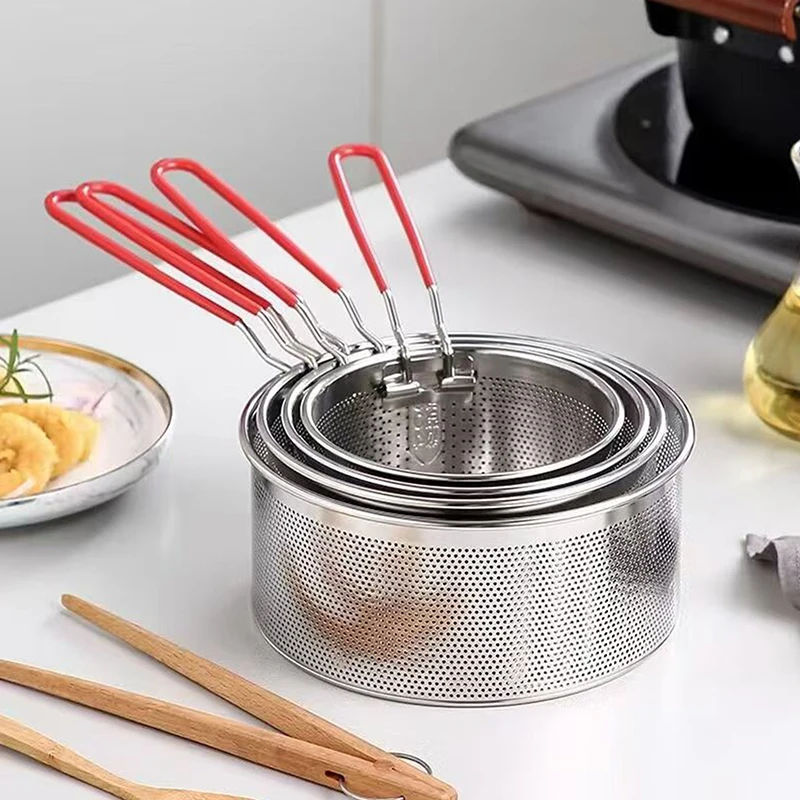 1PC Stainless Steel Fried Mesh Kitchen Fry Basket Cooking Basket Fry Pan Oil Pan Strainer Noodle Spoon Colander French Fries