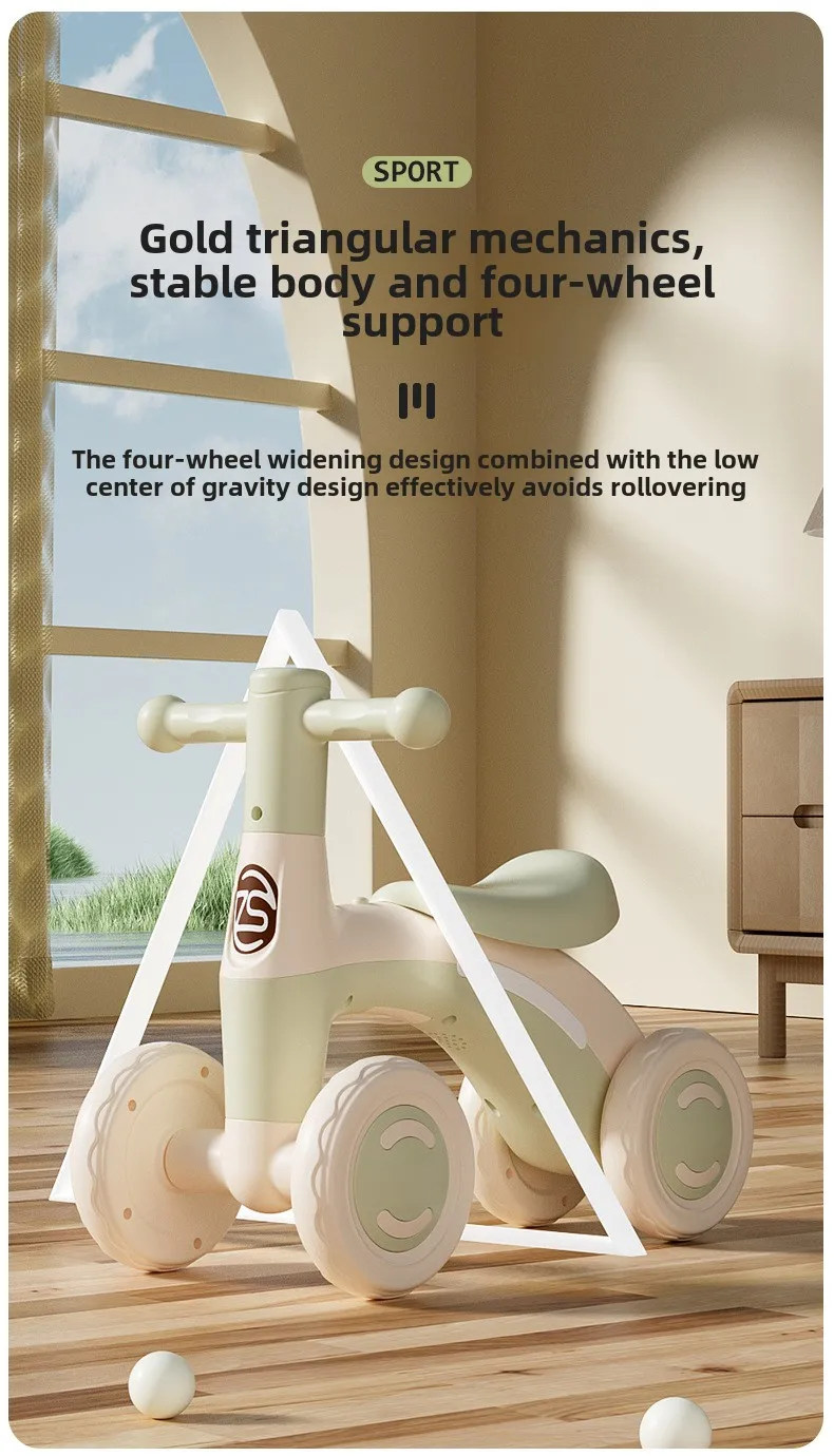 Baby Glider Bike Four-Wheel Toddler Walker Silent Wheels Anti-Tipping Children Balance Training Exercise Mini Ride-On Toys Gifts