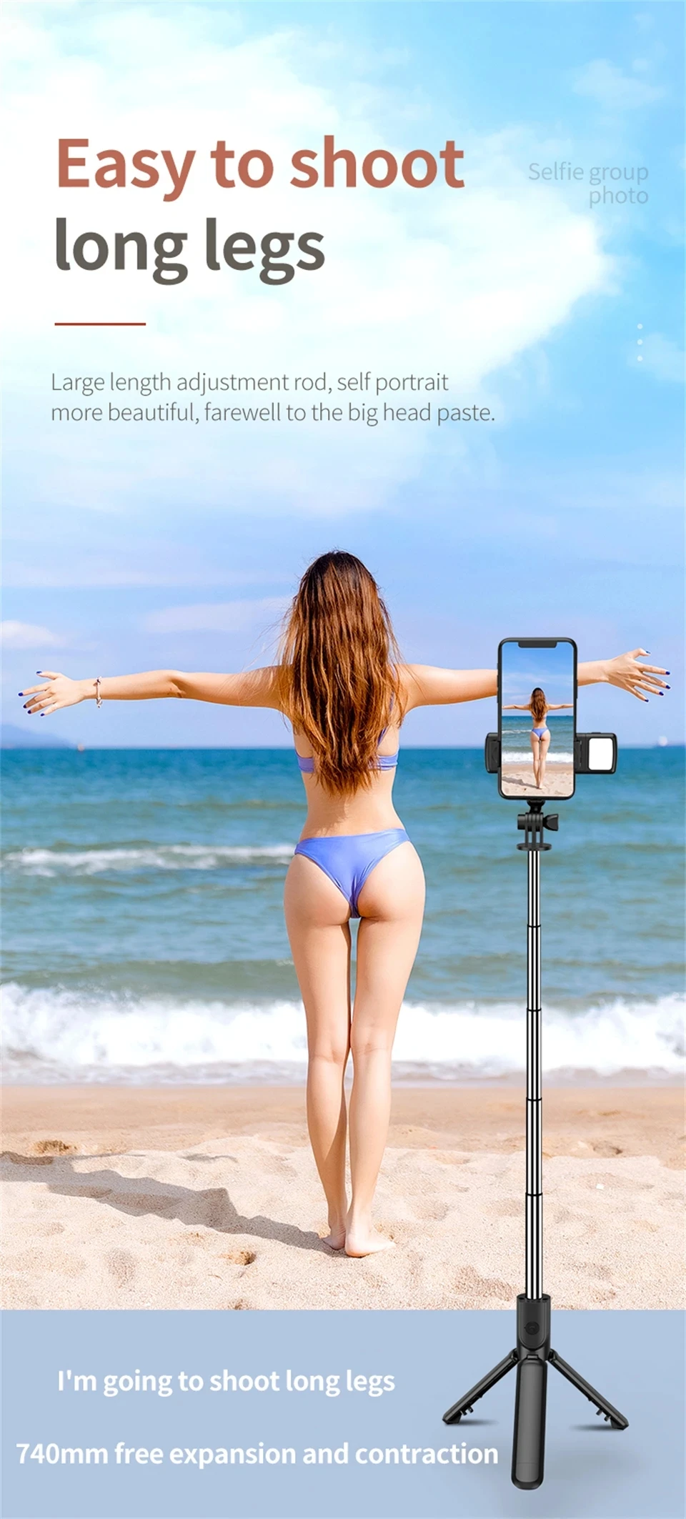 FANGTUOSI Phone Selfie Stick Tripod Bluetooth Remote Wireless Selfi Stick Phone Holder With Beauty LED Fill Light