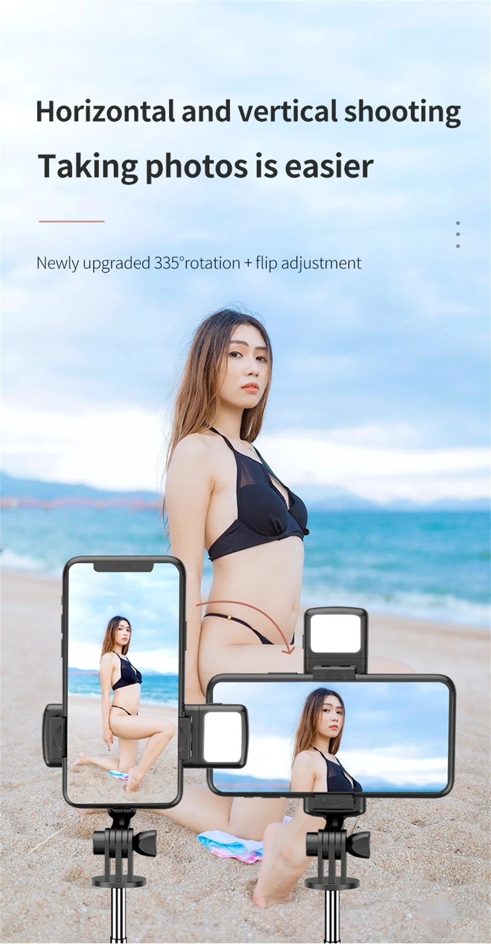 FANGTUOSI Phone Selfie Stick Tripod Bluetooth Remote Wireless Selfi Stick Phone Holder With Beauty LED Fill Light