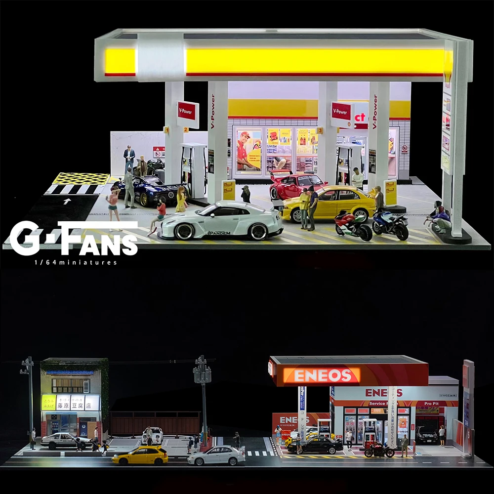 G Fans 1/64 Scale Diecast Car Garage Diorama Model Miniature Parking Lot Scene for Vehicle Display and Toy Background Collection