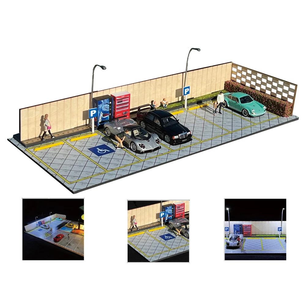 G Fans 1/64 Scale Diecast Car Garage Diorama Model Miniature Parking Lot Scene for Vehicle Display and Toy Background Collection