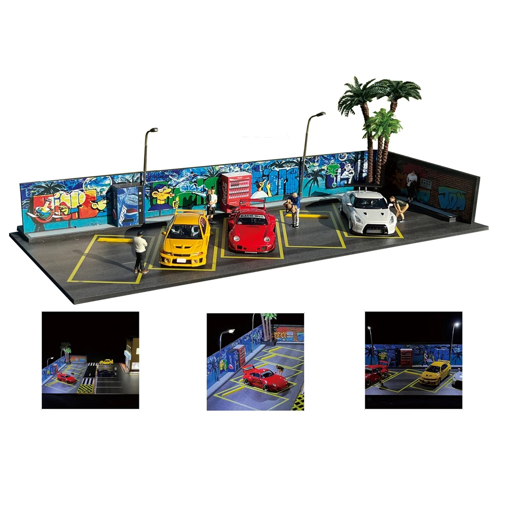 G Fans 1/64 Scale Diecast Car Garage Diorama Model Miniature Parking Lot Scene for Vehicle Display and Toy Background Collection