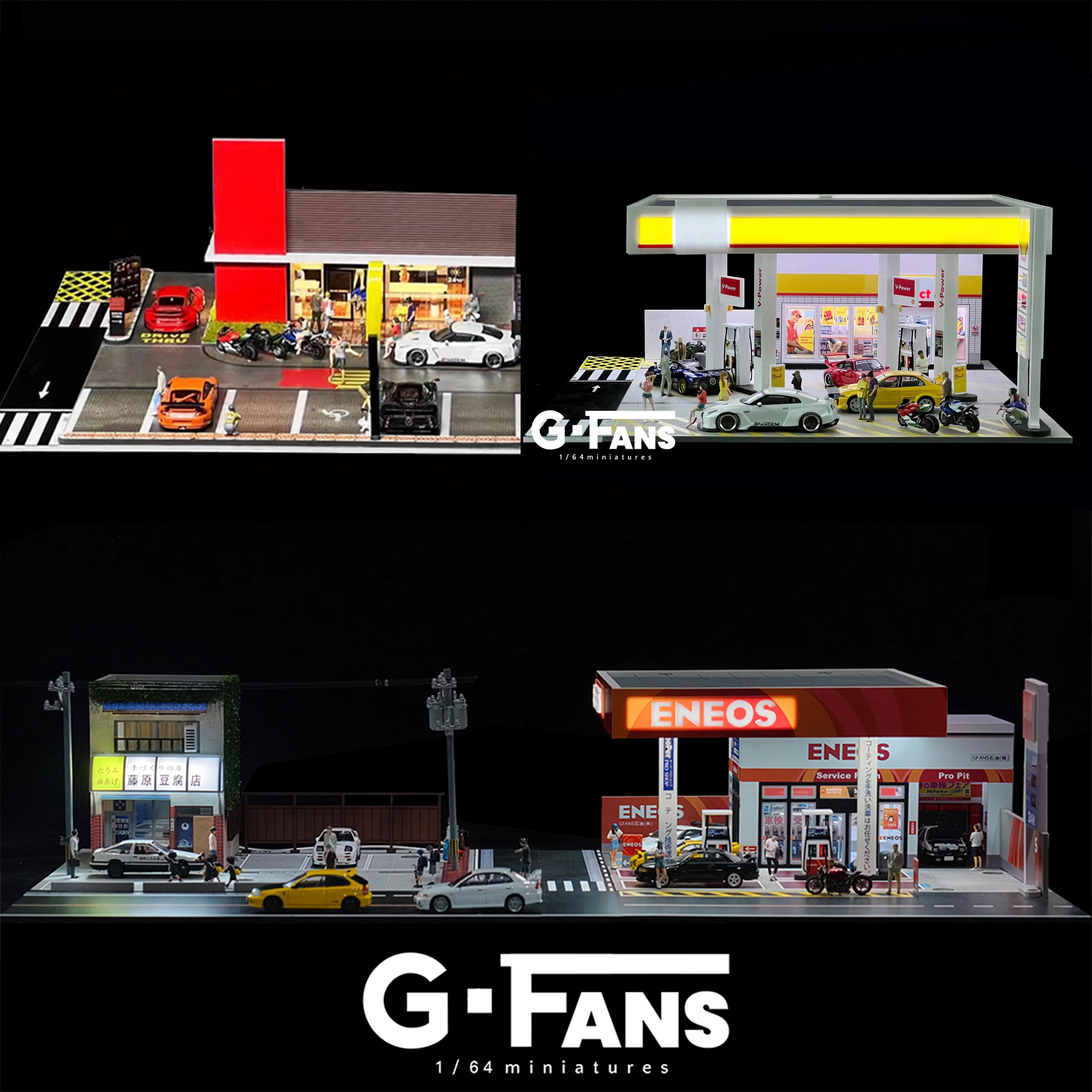 G Fans 1/64 Scale Diecast Car Garage Diorama Model Miniature Parking Lot Scene for Vehicle Display and Toy Background Collection