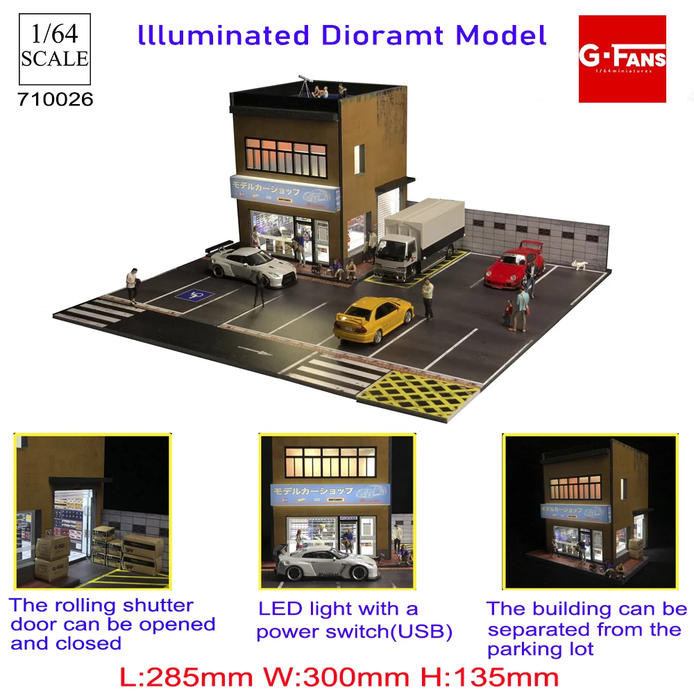 G Fans 1/64 Scale Diecast Car Garage Diorama Model Miniature Parking Lot Scene for Vehicle Display and Toy Background Collection