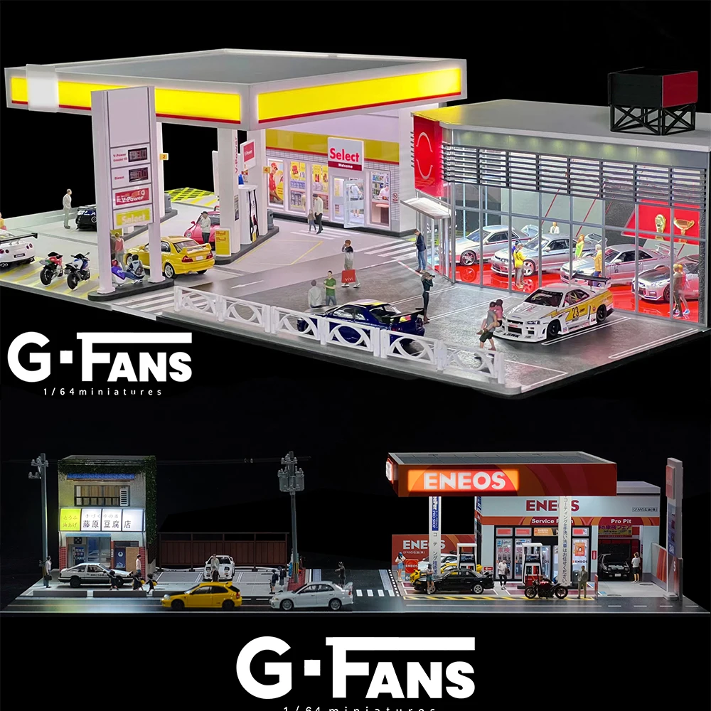 G Fans 1/64 Scale Diecast Car Garage Diorama Model Miniature Parking Lot Scene for Vehicle Display and Toy Background Collection