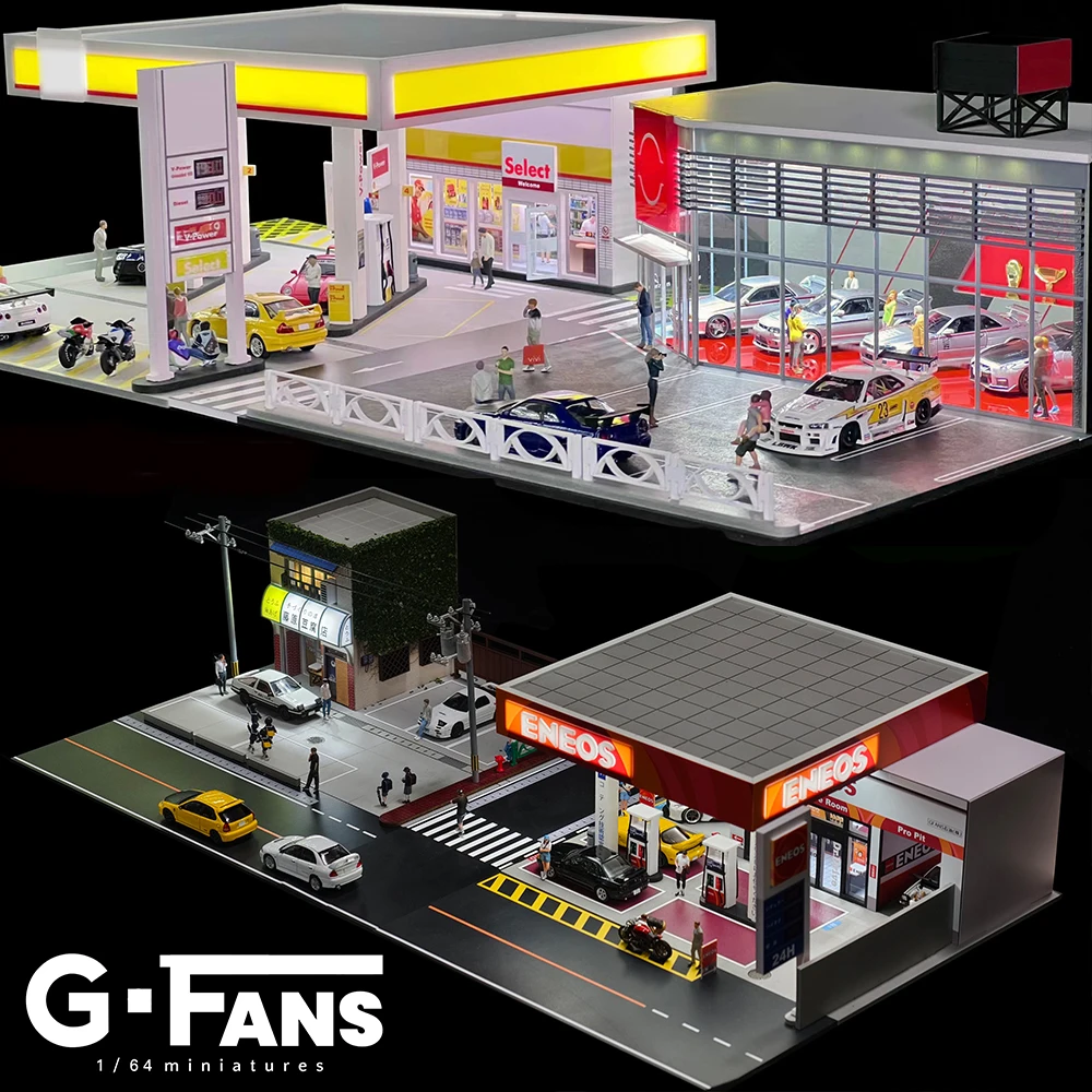 G Fans 1/64 Scale Diecast Car Garage Diorama Model Miniature Parking Lot Scene for Vehicle Display and Toy Background Collection