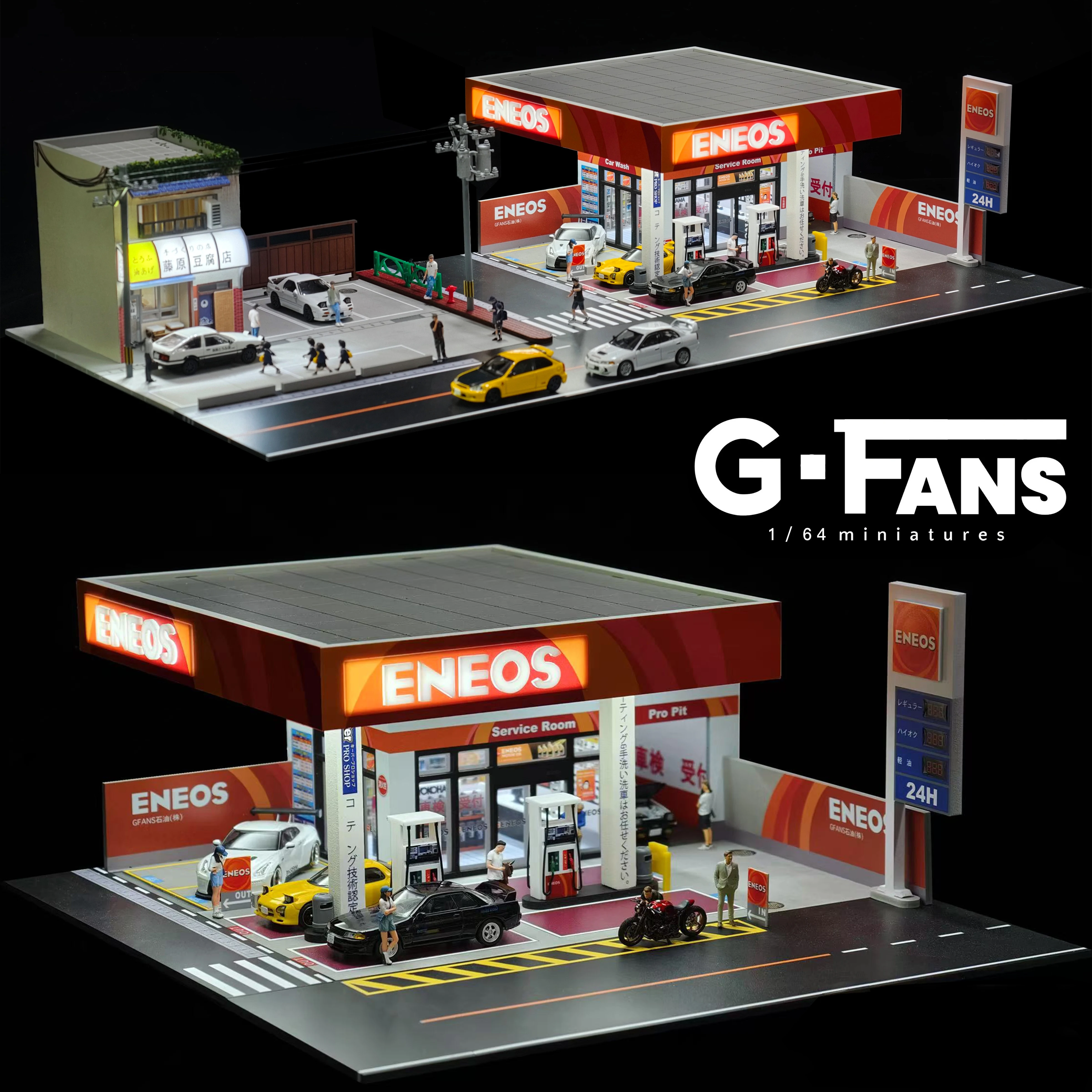 G Fans 1/64 Scale Diecast Car Garage Diorama Model Miniature Parking Lot Scene for Vehicle Display and Toy Background Collection