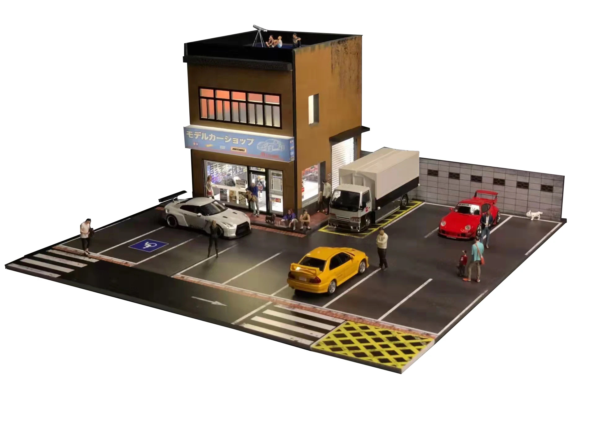 G Fans 1/64 Scale Diecast Car Garage Diorama Model Miniature Parking Lot Scene for Vehicle Display and Toy Background Collection