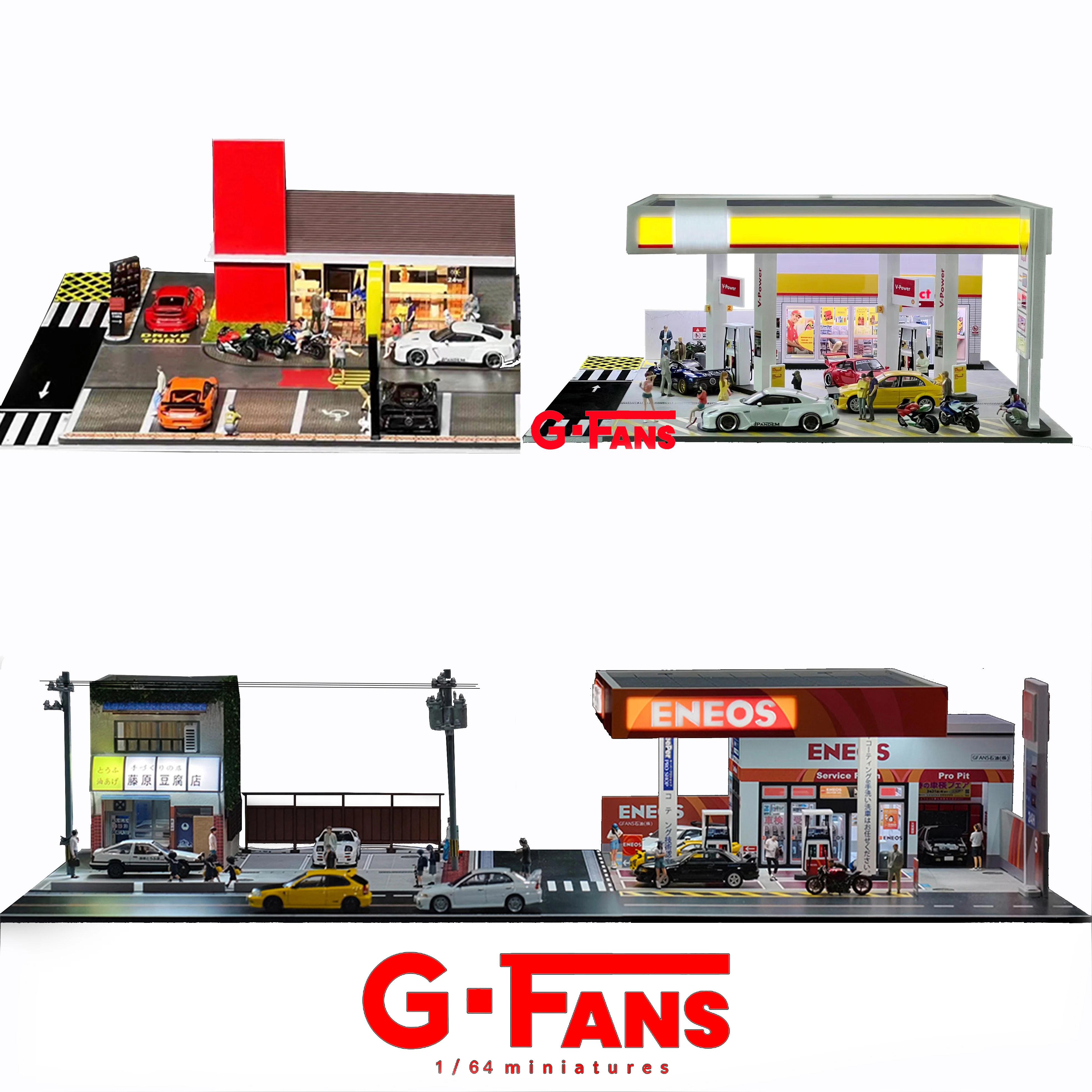 G Fans 1/64 Scale Diecast Car Garage Diorama Model Miniature Parking Lot Scene for Vehicle Display and Toy Background Collection