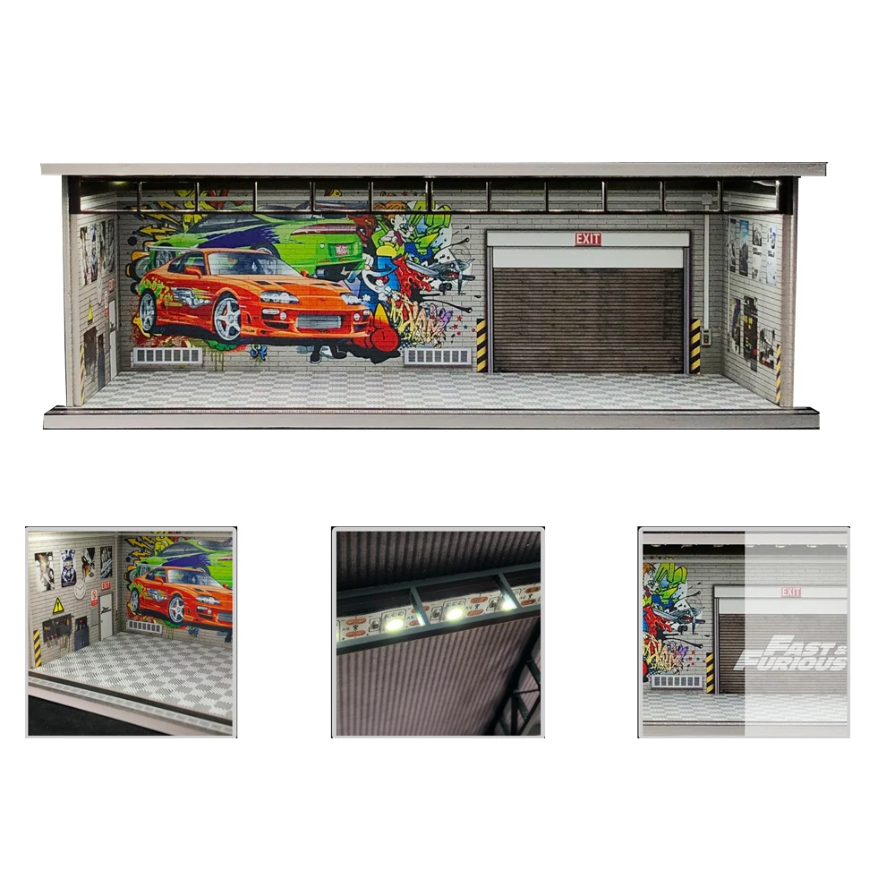 G Fans 1/64 Scale Diecast Car Garage Diorama Model Miniature Parking Lot Scene for Vehicle Display and Toy Background Collection