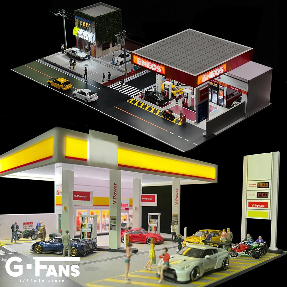G Fans 1/64 Scale Diecast Car Garage Diorama Model Miniature Parking Lot Scene for Vehicle Display and Toy Background Collection