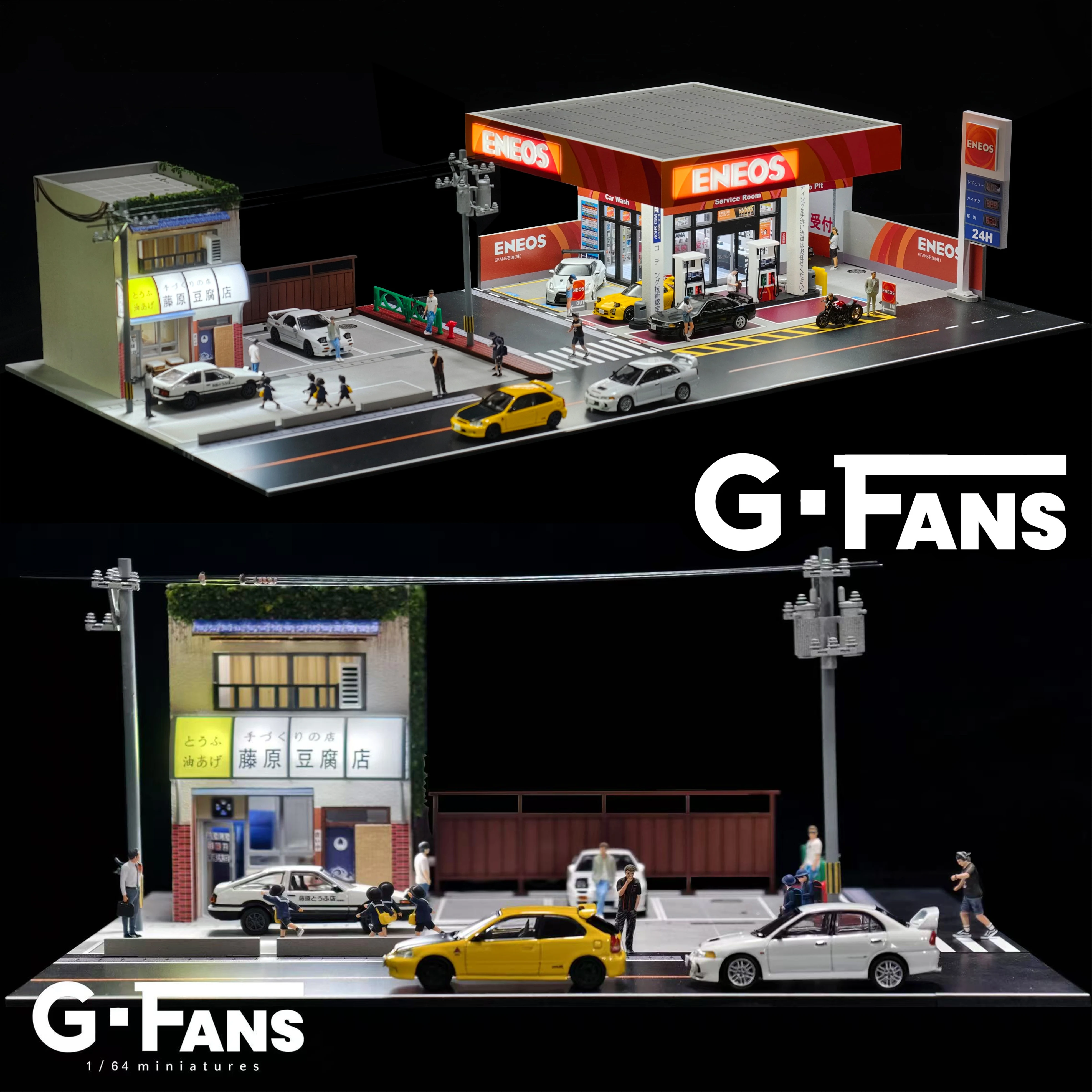 G Fans 1/64 Scale Diecast Car Garage Diorama Model Miniature Parking Lot Scene for Vehicle Display and Toy Background Collection