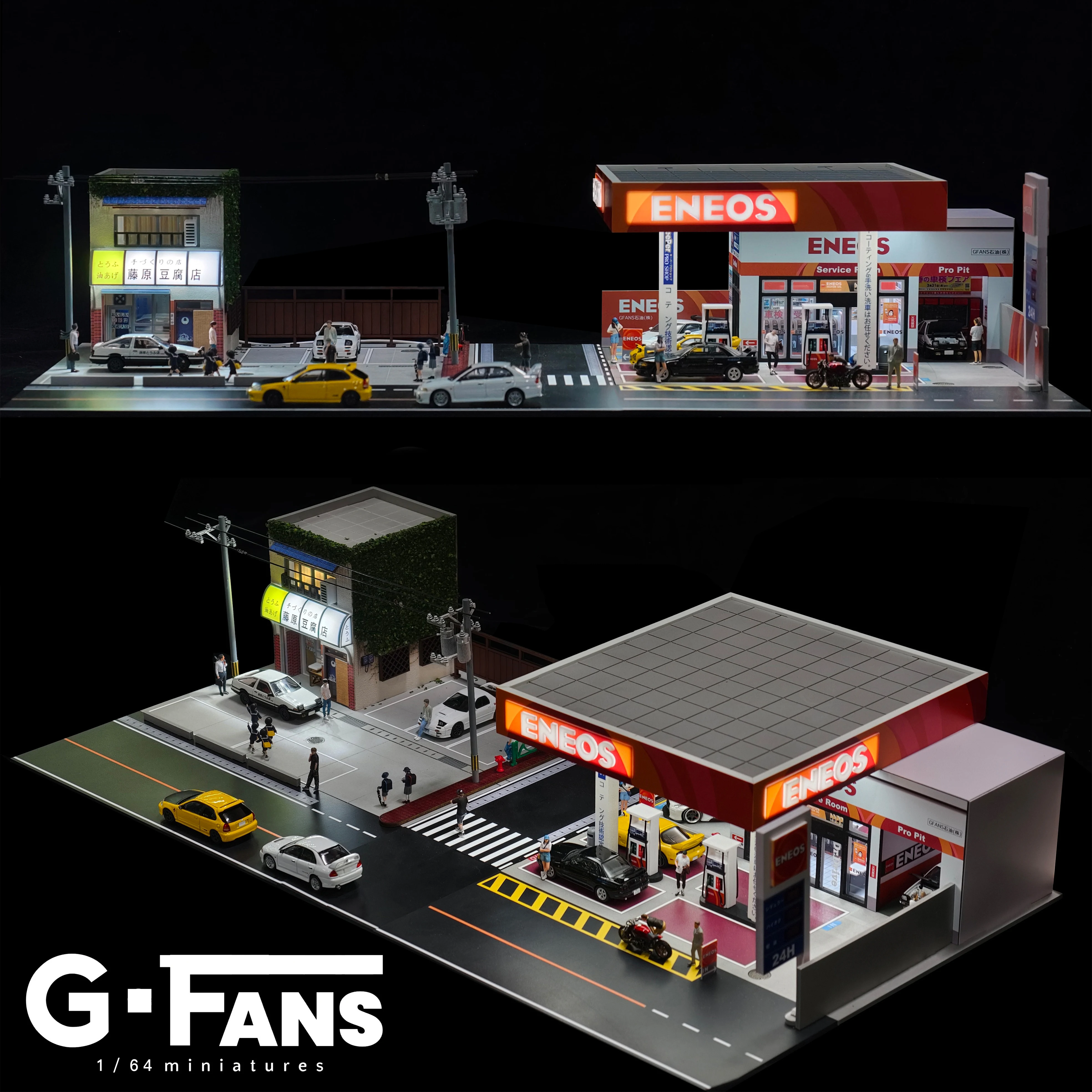 G Fans 1/64 Scale Diecast Car Garage Diorama Model Miniature Parking Lot Scene for Vehicle Display and Toy Background Collection