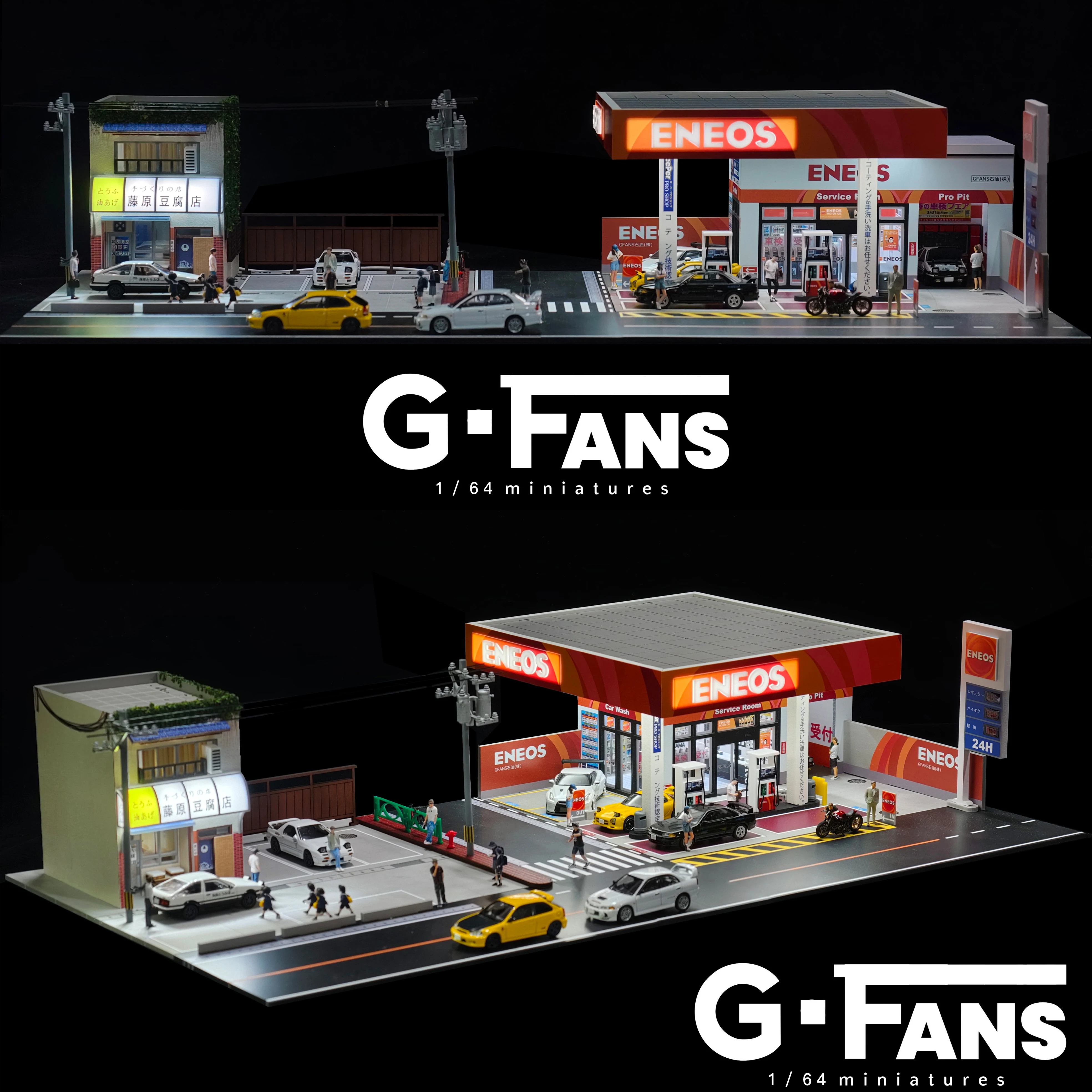 G Fans 1/64 Scale Diecast Car Garage Diorama Model Miniature Parking Lot Scene for Vehicle Display and Toy Background Collection