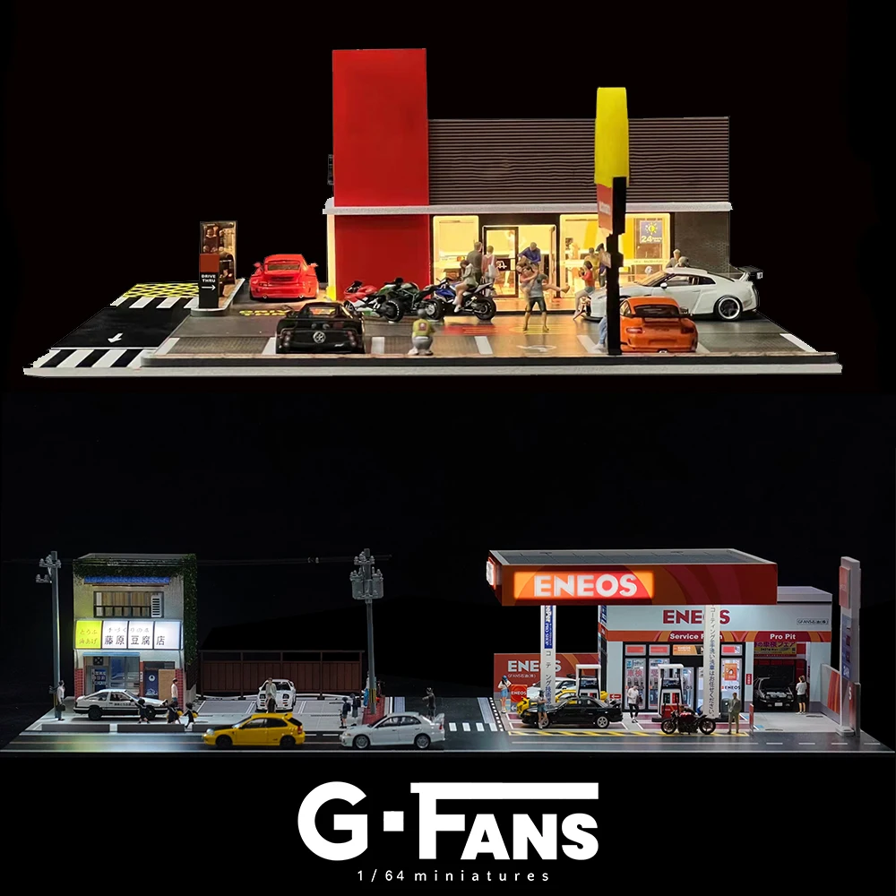G Fans 1/64 Scale Diecast Car Garage Diorama Model Miniature Parking Lot Scene for Vehicle Display and Toy Background Collection