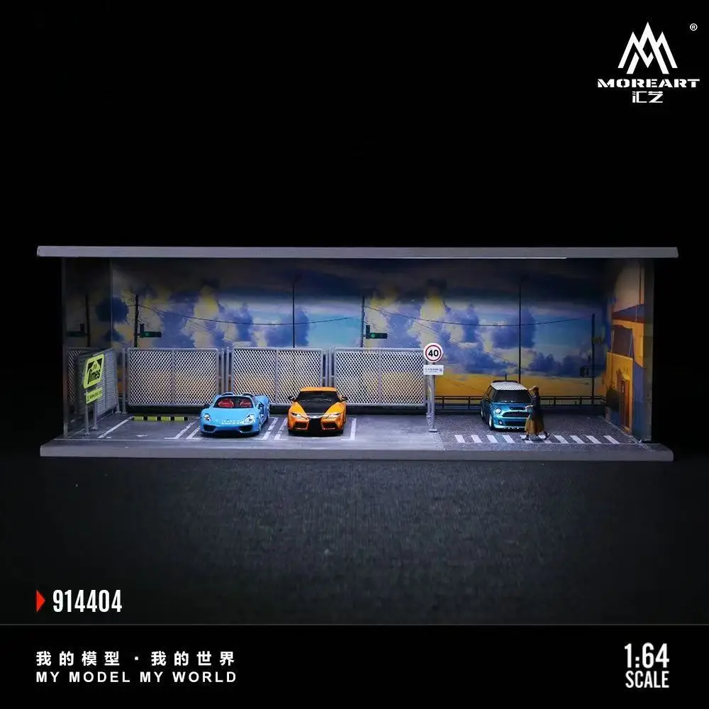 1/64 Scale Car Parking Lot Realistic Miniatures Garage Diorama Scenery Models Car Repair Shop Scene Display Car Garage Model Set