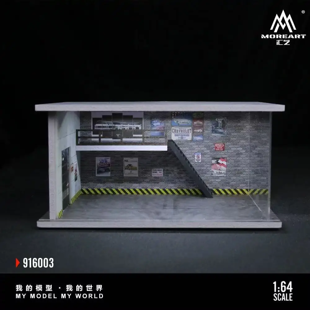 1/64 Scale Car Parking Lot Realistic Miniatures Garage Diorama Scenery Models Car Repair Shop Scene Display Car Garage Model Set