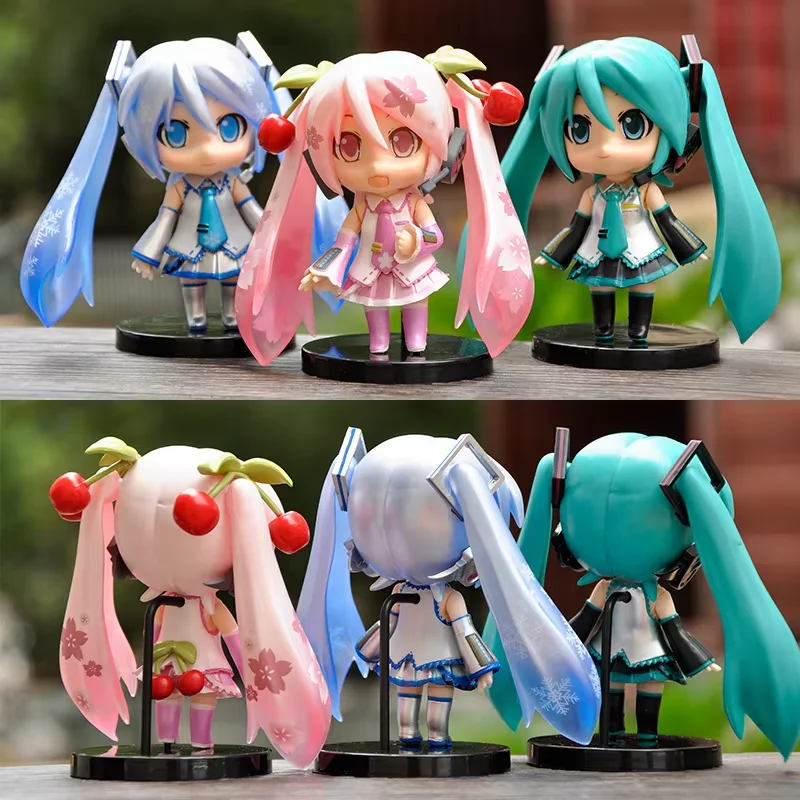Hot Sold Hatsune Miku Figure Mini Character Ornaments Kawai Pink Green Hatsune Home Collection Desk Decoration Toy