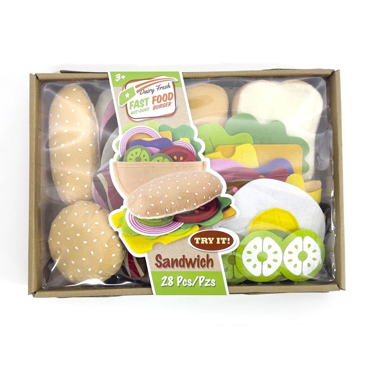 28PCS Felt Food Burger Sandwich Food Set Children Pretend Play Toys Food Sandwich Toys Children's Kitchen Role Playing Gifts
