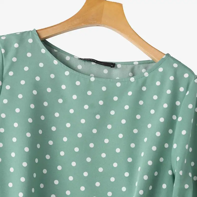 ZANZEA Woman Casual Polka Dots Printed Blouse Fashion Holiday Shirt Half Sleeve O-Neck Tunic Tops Elegant Party Chemise Oversize