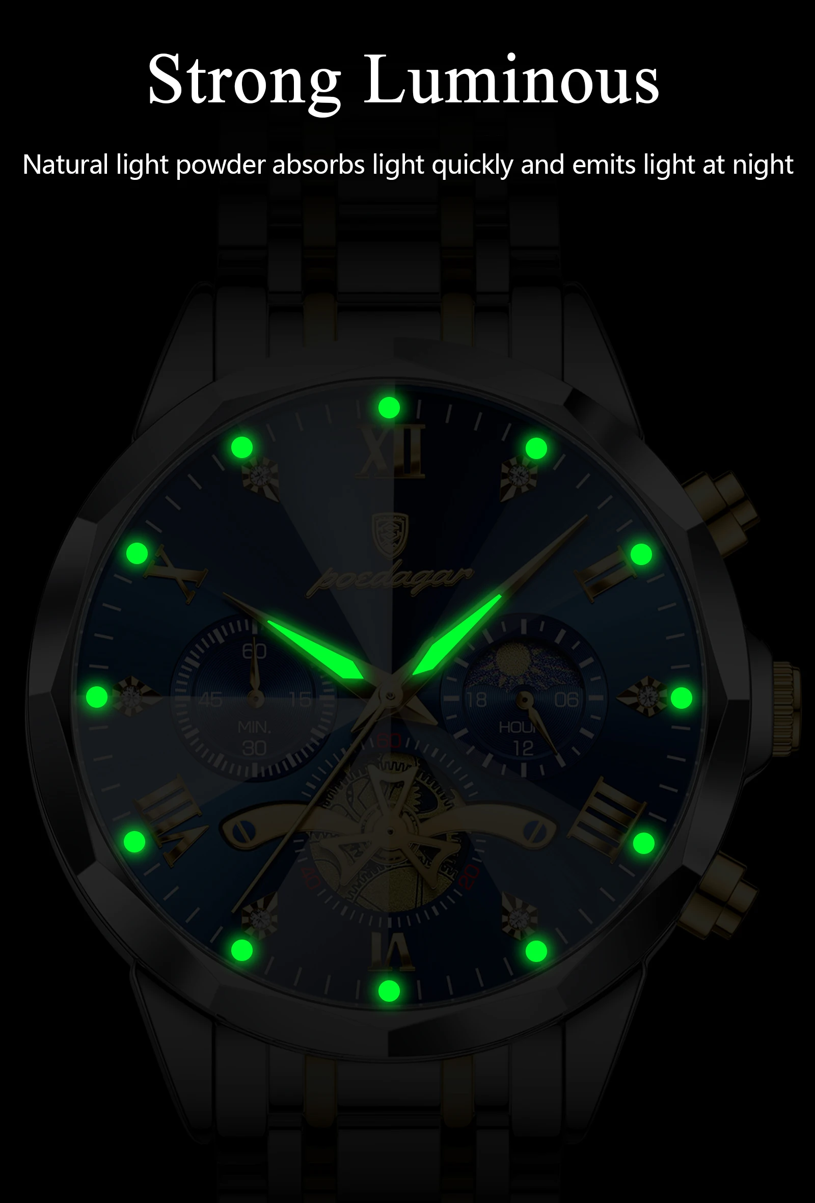 POEDAGAR Luxury Men Watch Top Original Waterproof Luminous Chronograph Man Wristwatch Stainless Steel Quartz Men's Watches Reloj