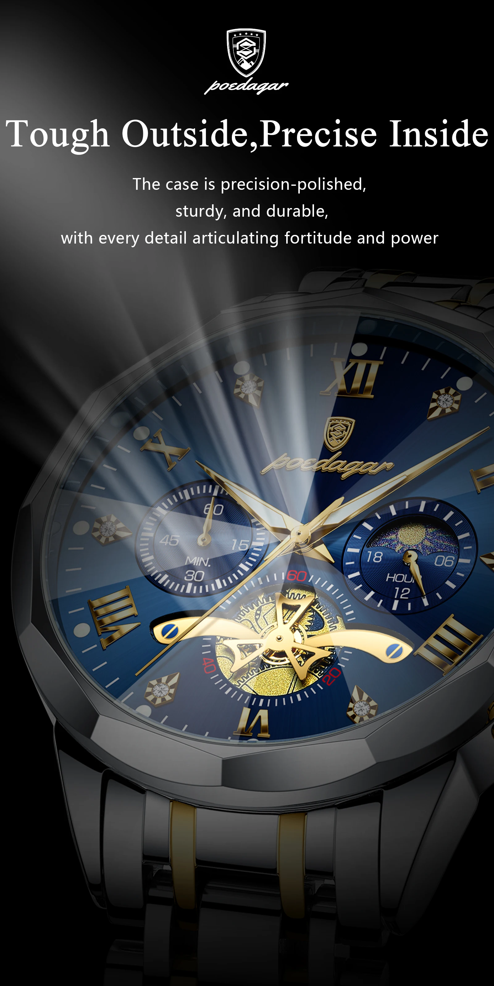 POEDAGAR Luxury Men Watch Top Original Waterproof Luminous Chronograph Man Wristwatch Stainless Steel Quartz Men's Watches Reloj