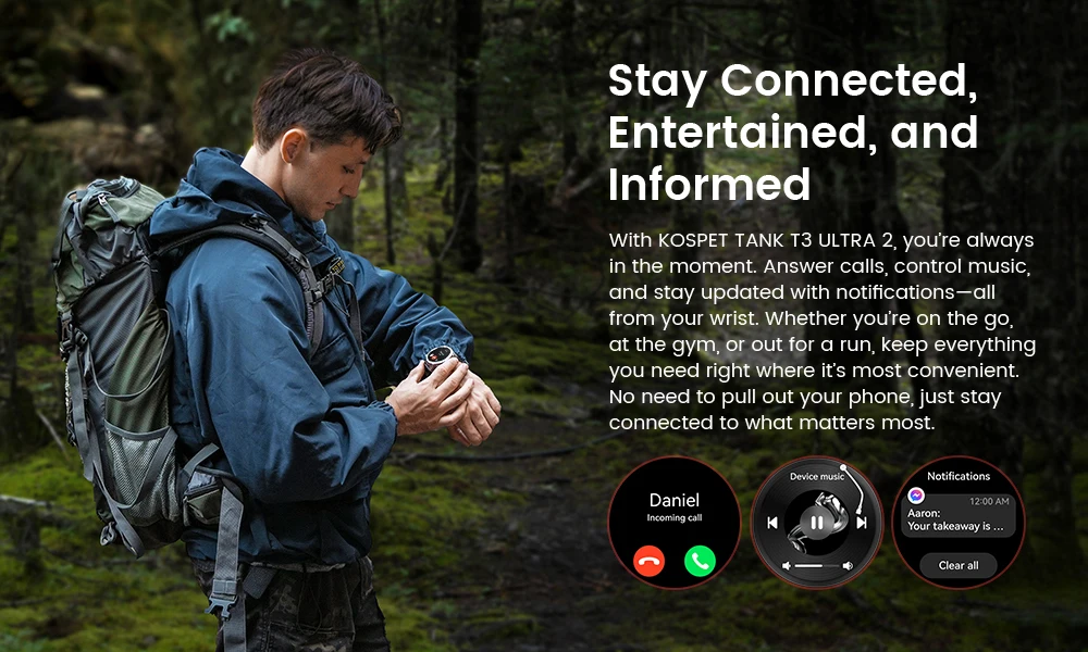 KOSPET TANK T3 Ultra 2 GPS Smart Watches Men Compass Altimeter Barometric 5ATM IP69K Waterproof AMOLED Bluetooth Call Mens Watch