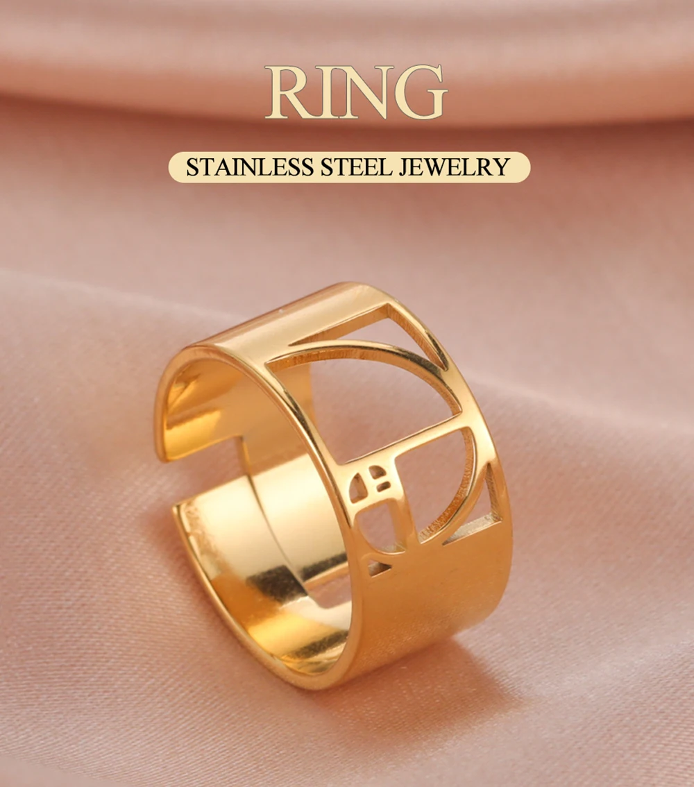 Dawapara Fibonacci Spiral Golden Ratio Ring Sacred Geometry Math Jewelry Stainless Steel Adjustable Rings