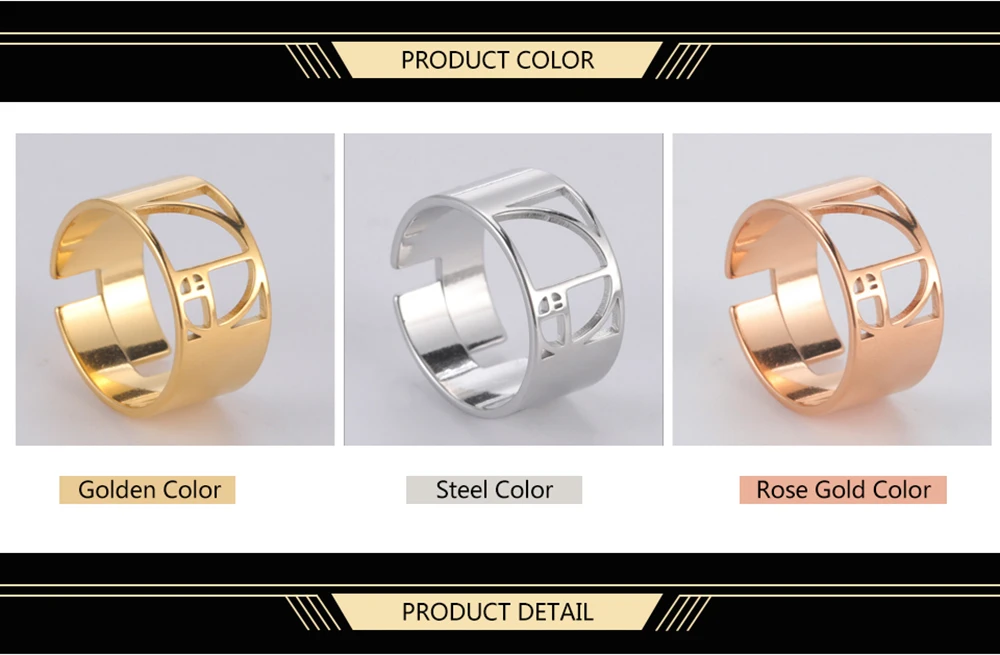 Dawapara Fibonacci Spiral Golden Ratio Ring Sacred Geometry Math Jewelry Stainless Steel Adjustable Rings