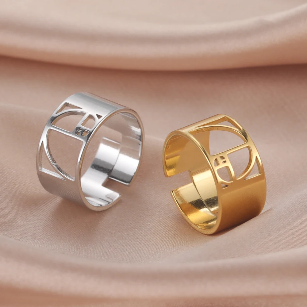 Dawapara Fibonacci Spiral Golden Ratio Ring Sacred Geometry Math Jewelry Stainless Steel Adjustable Rings
