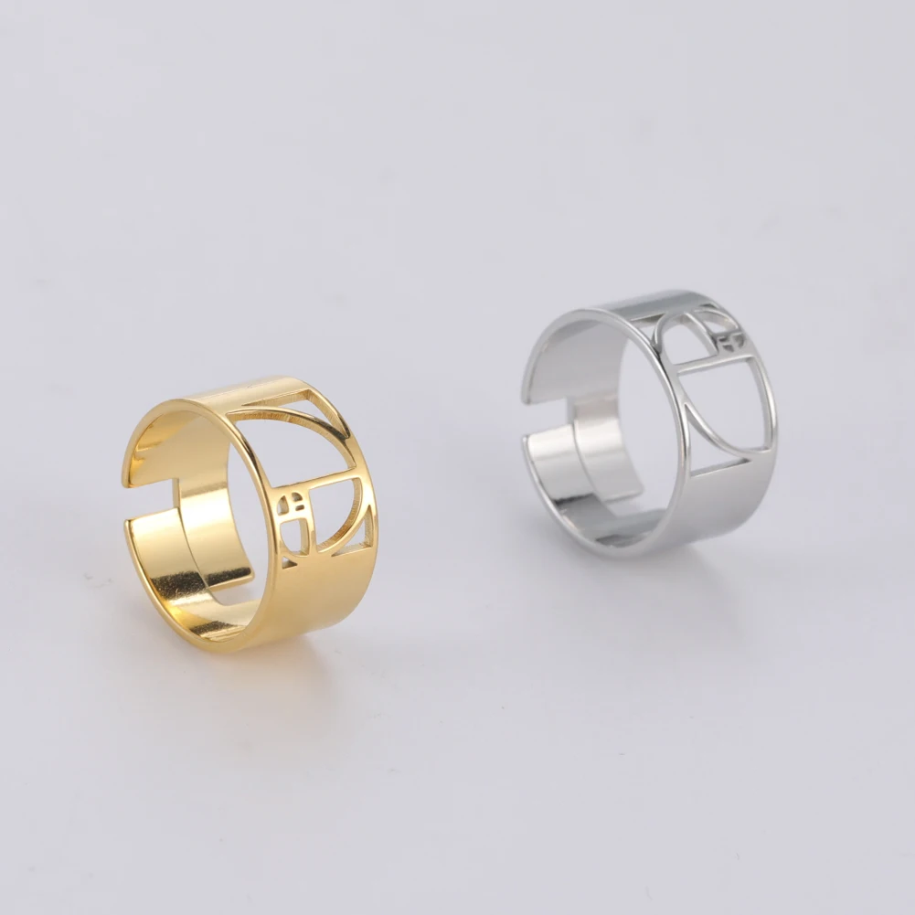 Dawapara Fibonacci Spiral Golden Ratio Ring Sacred Geometry Math Jewelry Stainless Steel Adjustable Rings
