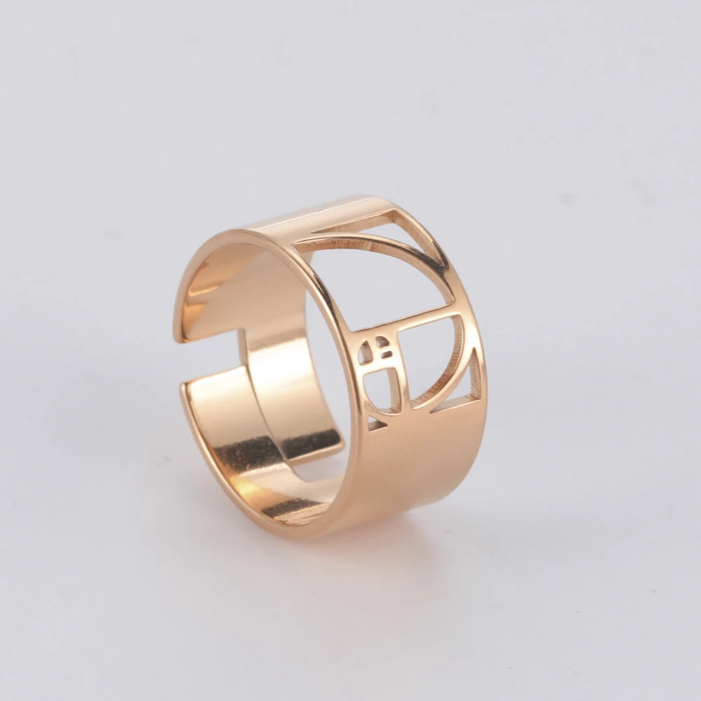 Dawapara Fibonacci Spiral Golden Ratio Ring Sacred Geometry Math Jewelry Stainless Steel Adjustable Rings