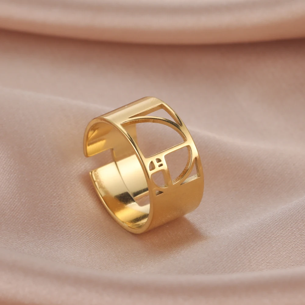 Dawapara Fibonacci Spiral Golden Ratio Ring Sacred Geometry Math Jewelry Stainless Steel Adjustable Rings