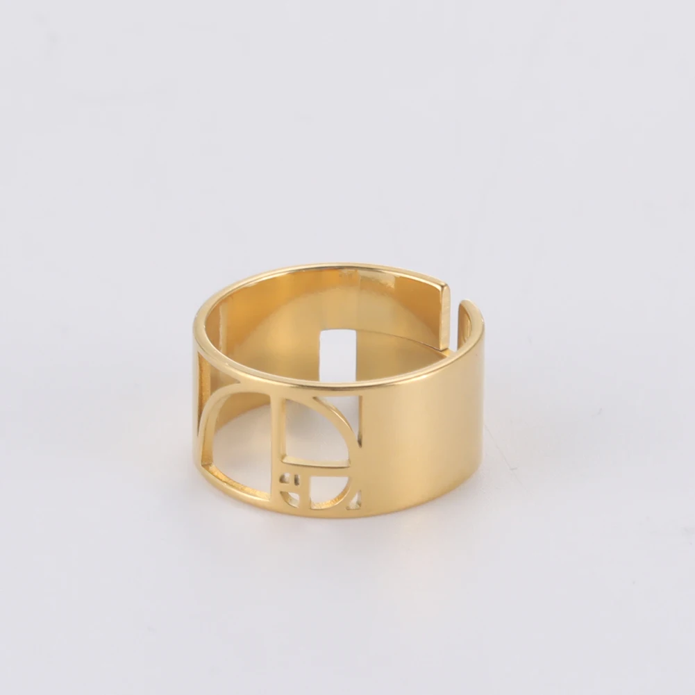 Dawapara Fibonacci Spiral Golden Ratio Ring Sacred Geometry Math Jewelry Stainless Steel Adjustable Rings
