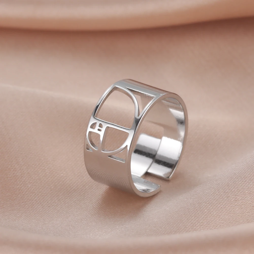 Dawapara Fibonacci Spiral Golden Ratio Ring Sacred Geometry Math Jewelry Stainless Steel Adjustable Rings