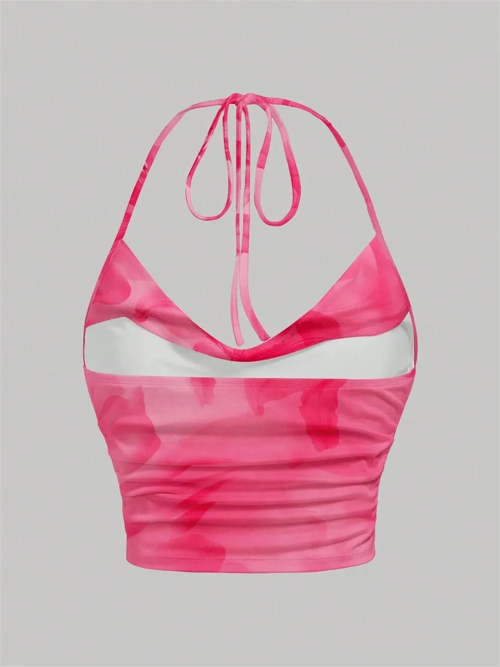Tie-dye Print Halter Top for Women Y2K Clothes Sexy Backless Drape V-neck Crop Top Streetwear Summer Spice Girls Versatile Camis