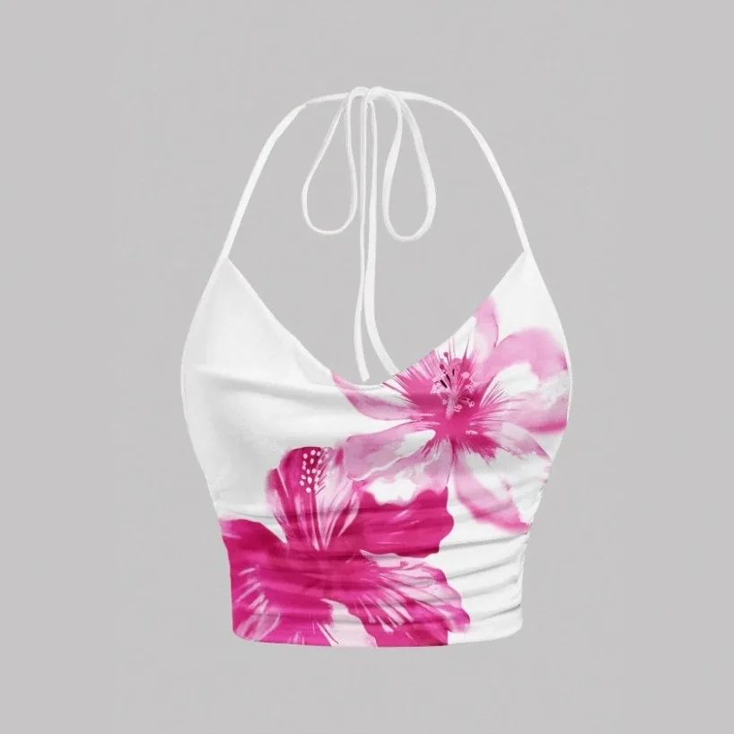 Tie-dye Print Halter Top for Women Y2K Clothes Sexy Backless Drape V-neck Crop Top Streetwear Summer Spice Girls Versatile Camis