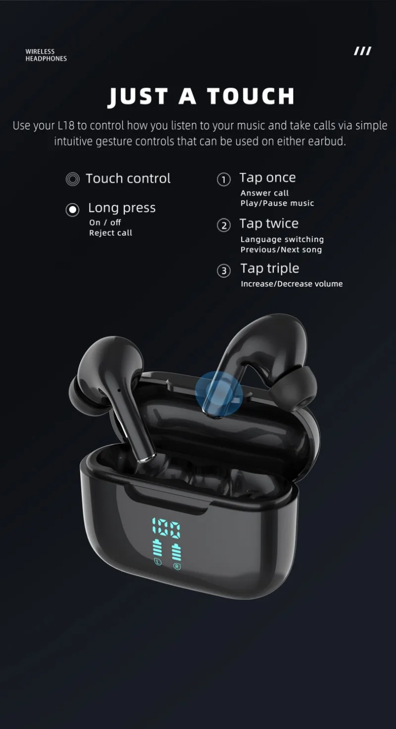 Wireless Bluetooth Earphones HIFI Stereo Sound ENC Headphones Power Display Earbuds For XIAOMI Samsung TWS Music Headset