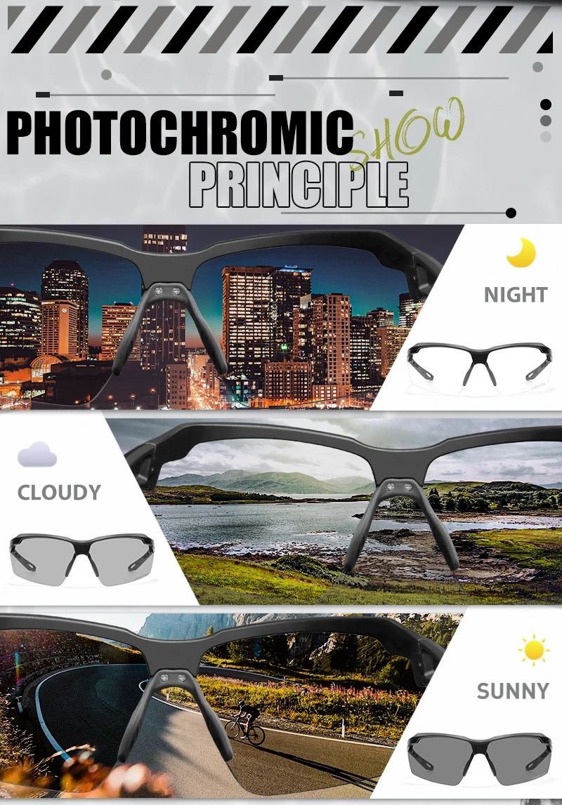 SCVCN Photochromic Cycling Glasses UV400 Outdoor Sports Running Men's Sunglasses Road MTB Bicycle Goggles Women Bike Eyewear
