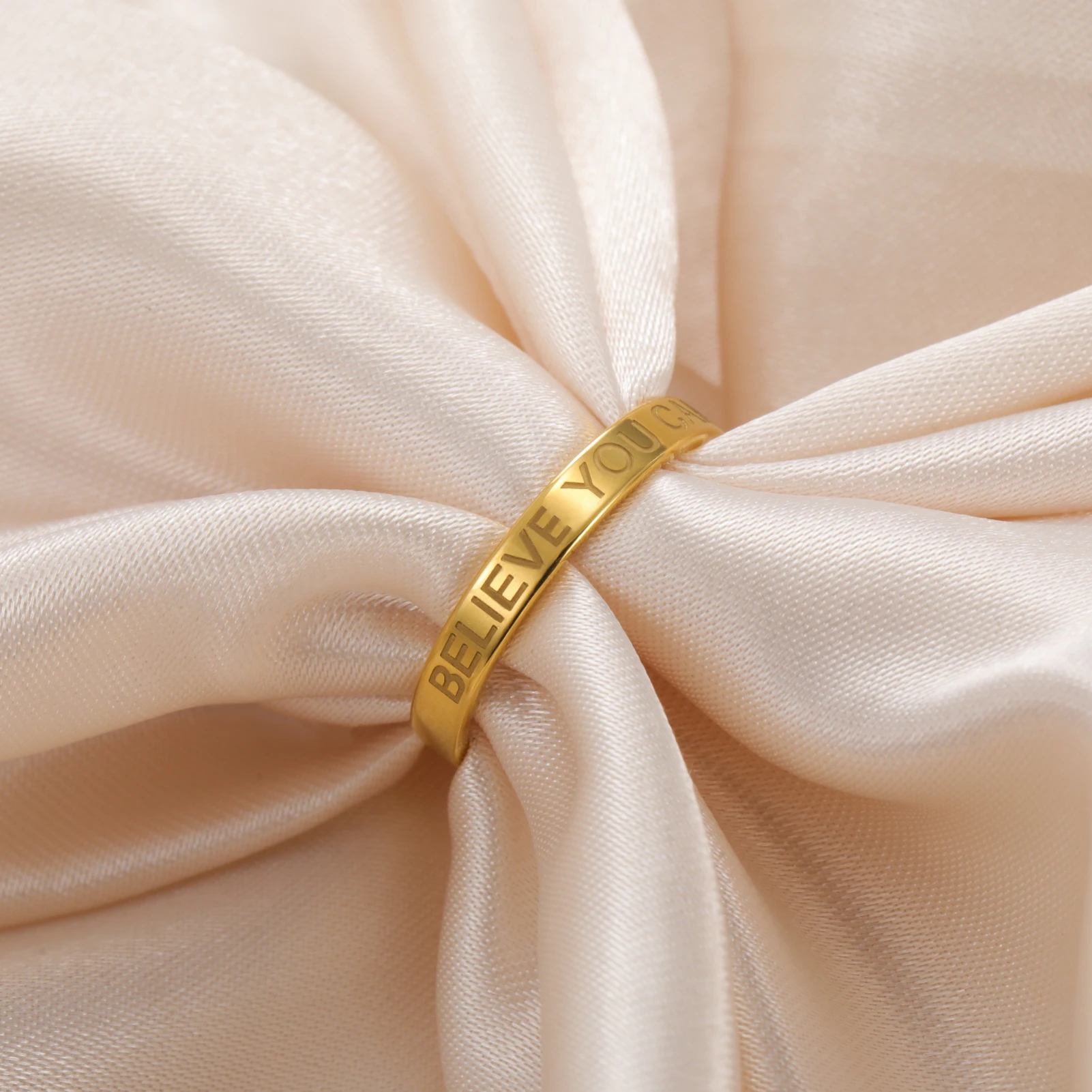COOLTIME Personalized Custom Ring For Women Stainless Steel Gold Color Engrave Name Rings Anniversary Jewelry Gift Couple Mom