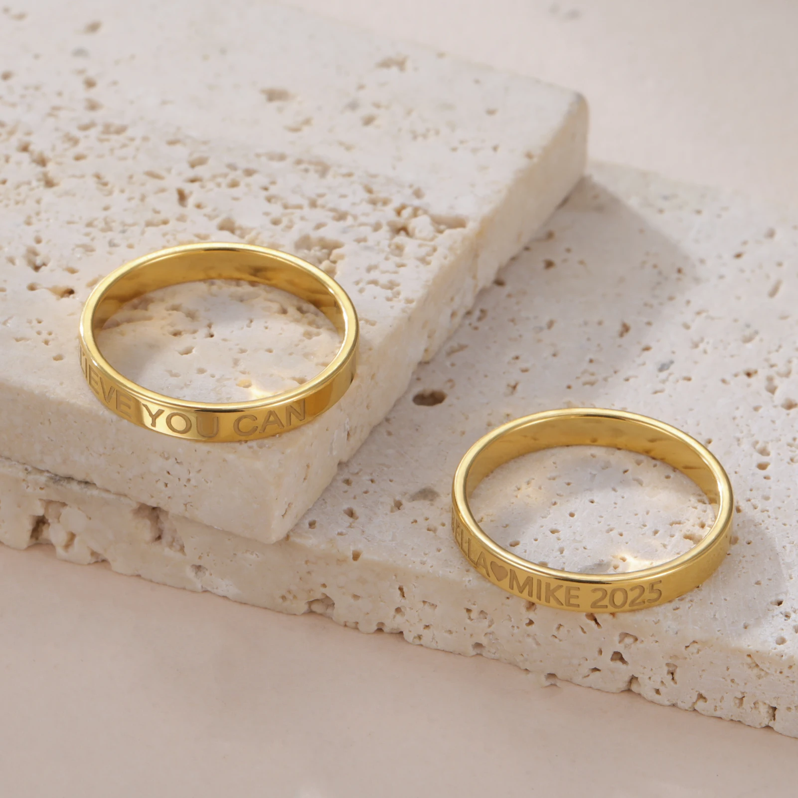 COOLTIME Personalized Custom Ring For Women Stainless Steel Gold Color Engrave Name Rings Anniversary Jewelry Gift Couple Mom
