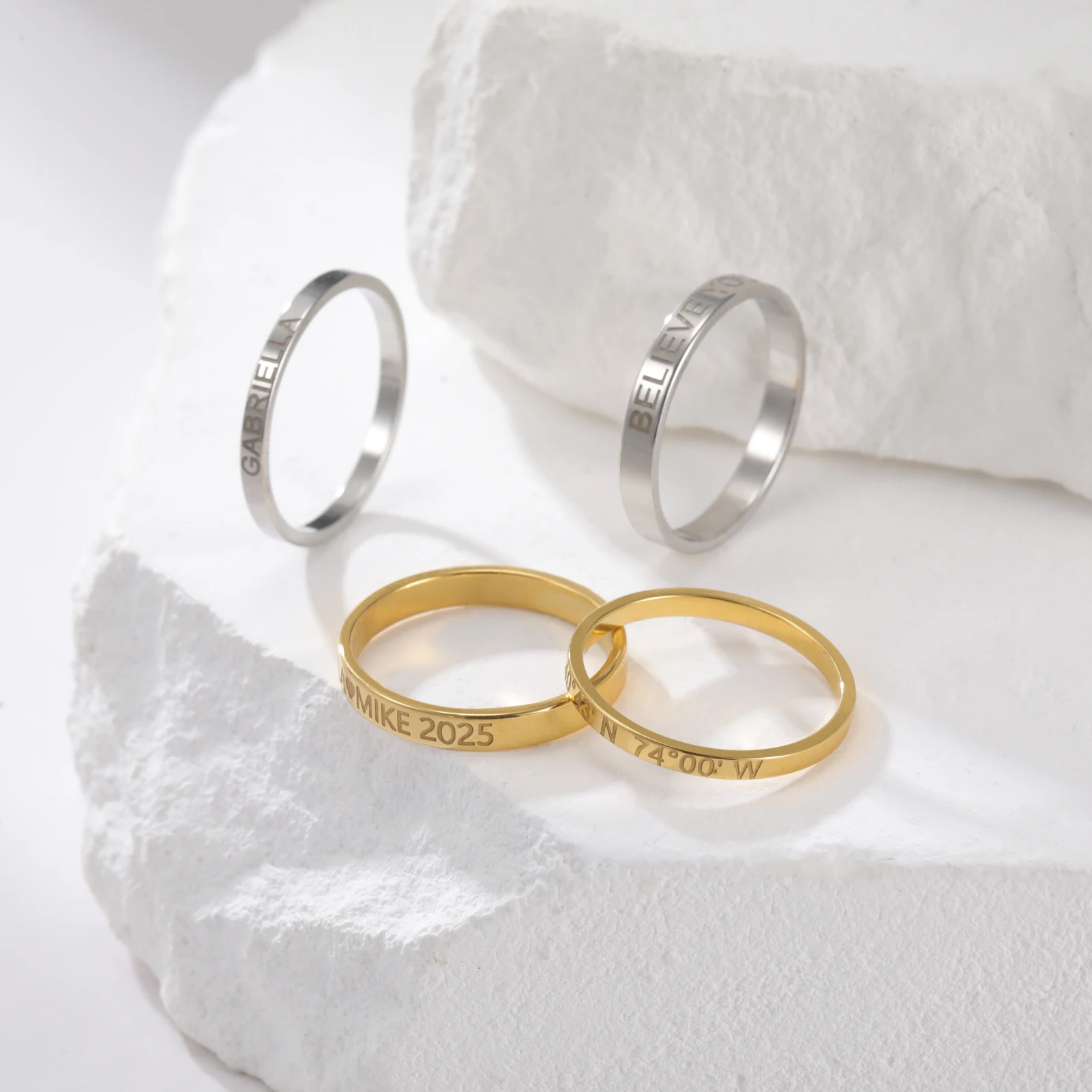 COOLTIME Personalized Custom Ring For Women Stainless Steel Gold Color Engrave Name Rings Anniversary Jewelry Gift Couple Mom