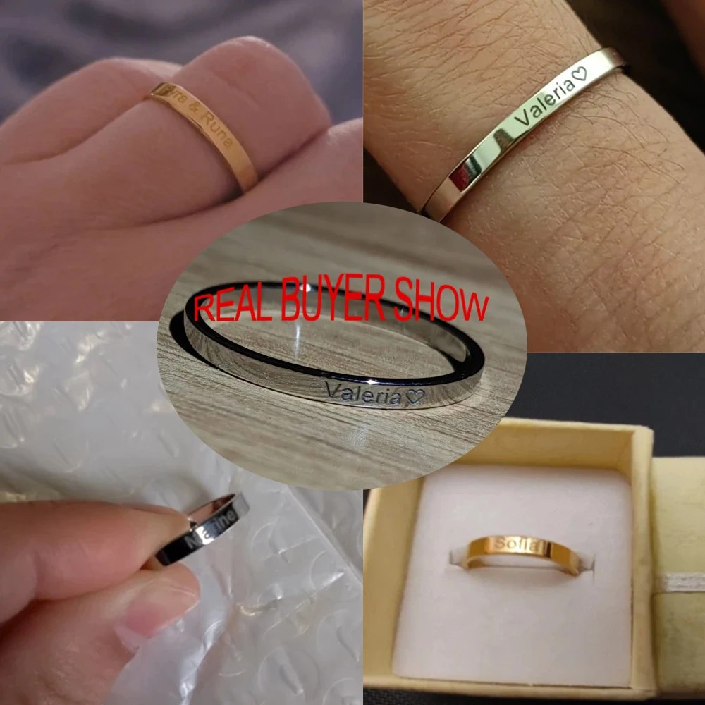 COOLTIME Personalized Custom Ring For Women Stainless Steel Gold Color Engrave Name Rings Anniversary Jewelry Gift Couple Mom