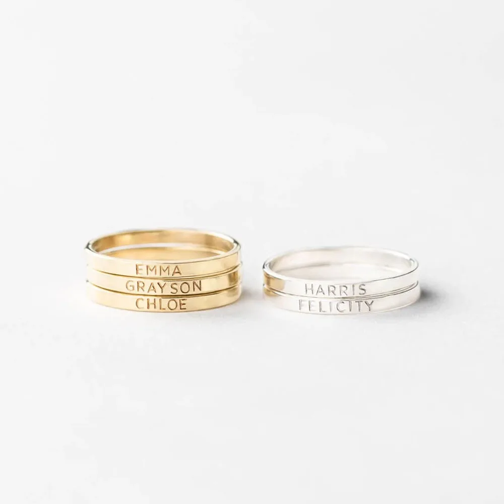COOLTIME Personalized Custom Ring For Women Stainless Steel Gold Color Engrave Name Rings Anniversary Jewelry Gift Couple Mom