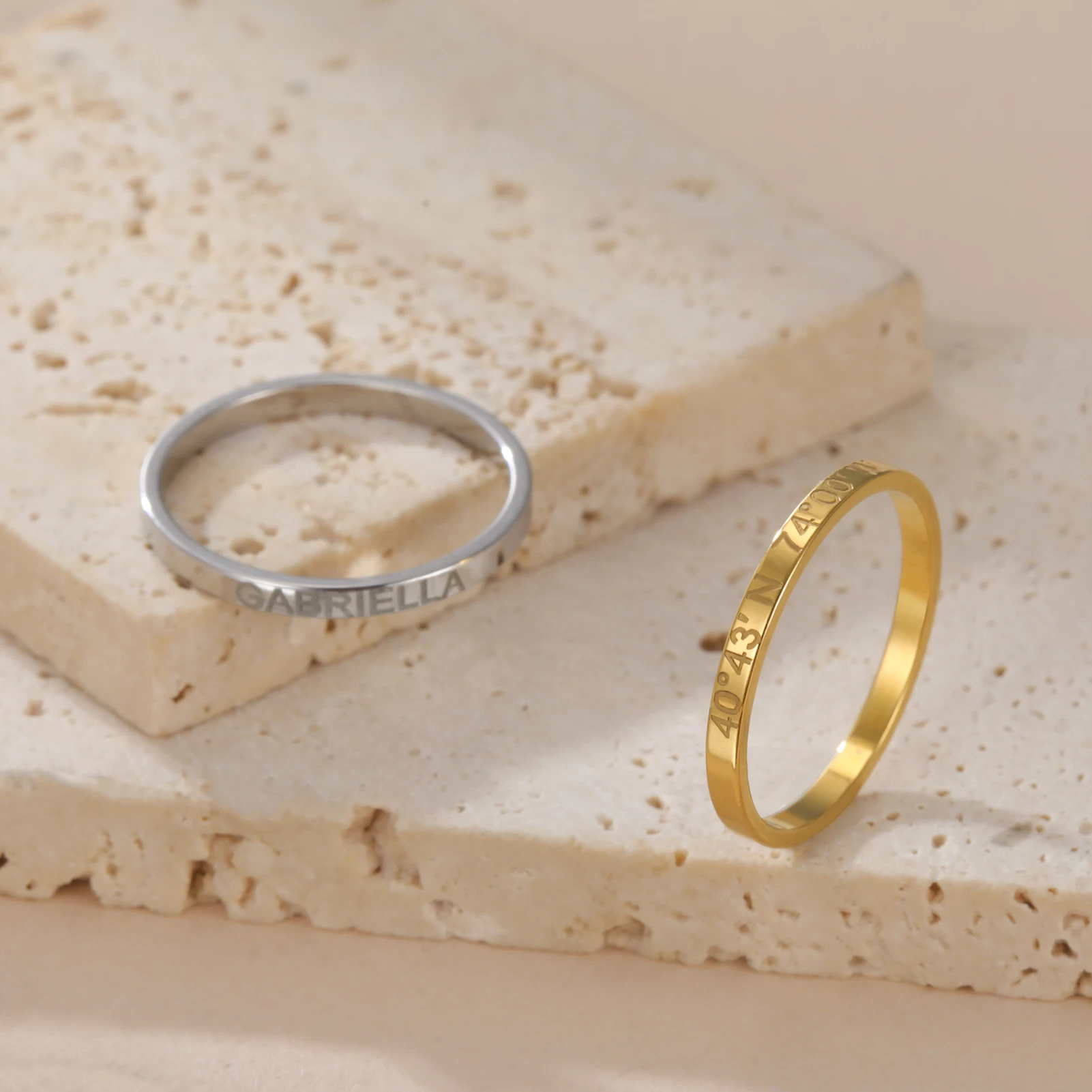 COOLTIME Personalized Custom Ring For Women Stainless Steel Gold Color Engrave Name Rings Anniversary Jewelry Gift Couple Mom