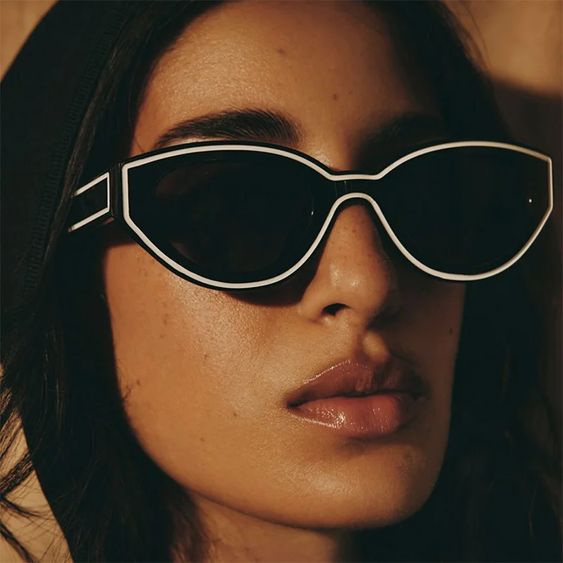 New Trendy Polygon Women Sunglasses Vintage Gradient Candy Color Shades Cat Eye Brand Designer Travelling Eyewear UV400