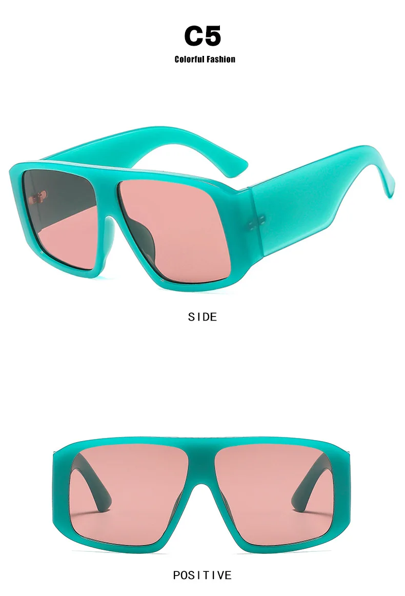 SO&EI Fashion Square Sunglasses Women Clear Gradient Shades UV400 Retro Men Wide Legs Trending Punk Sun Glasses