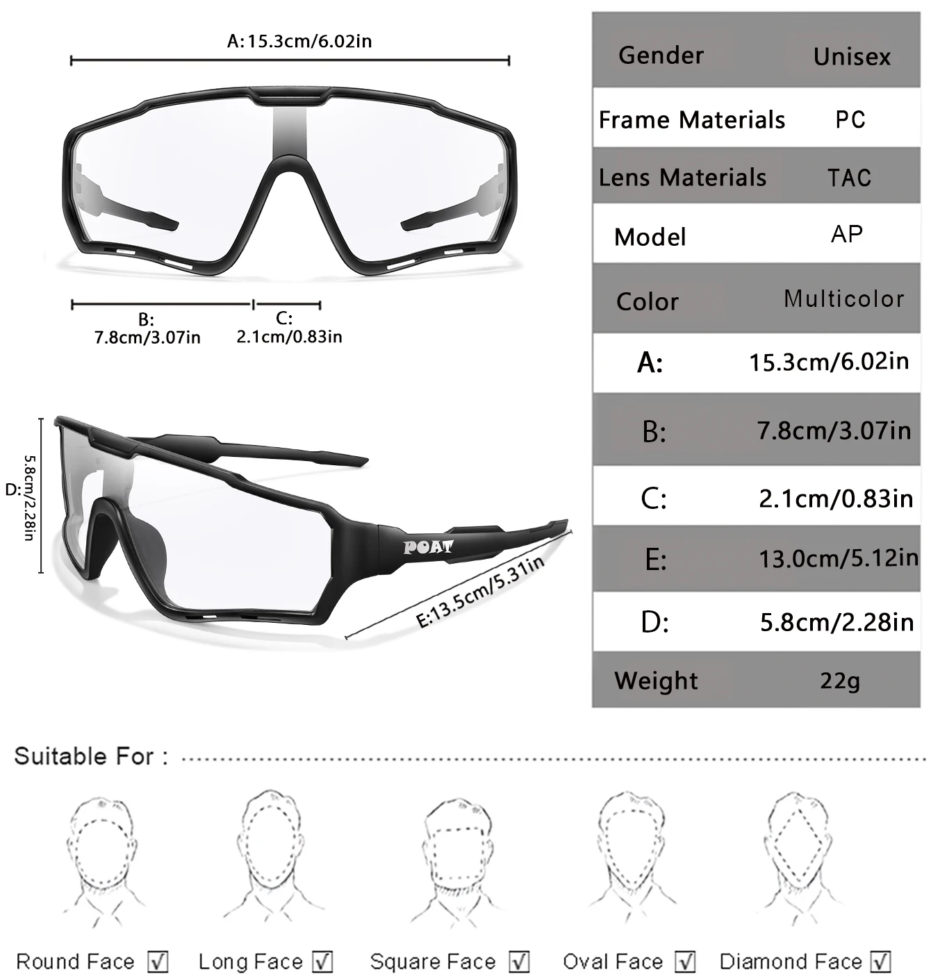 POAT Brand Men Women MTB Bike Bicycle Photochromic Eyewear Cycling Fishing Running Glasses New Style Sunglasses Sports